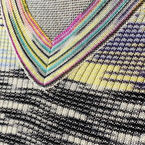 MISSONI Soft Wool Blend Space Dye V-Neck Sweater Top Yellow Mint Black and White - Picture 7 of 14